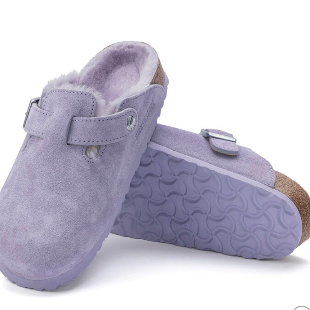 purple birkenstock bostons